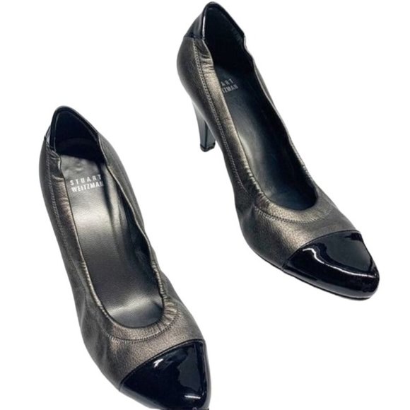STUART‎ WEITZMAN Pewter leather Cap Toe Ballet Styled Pumps - Picture 12 of 12